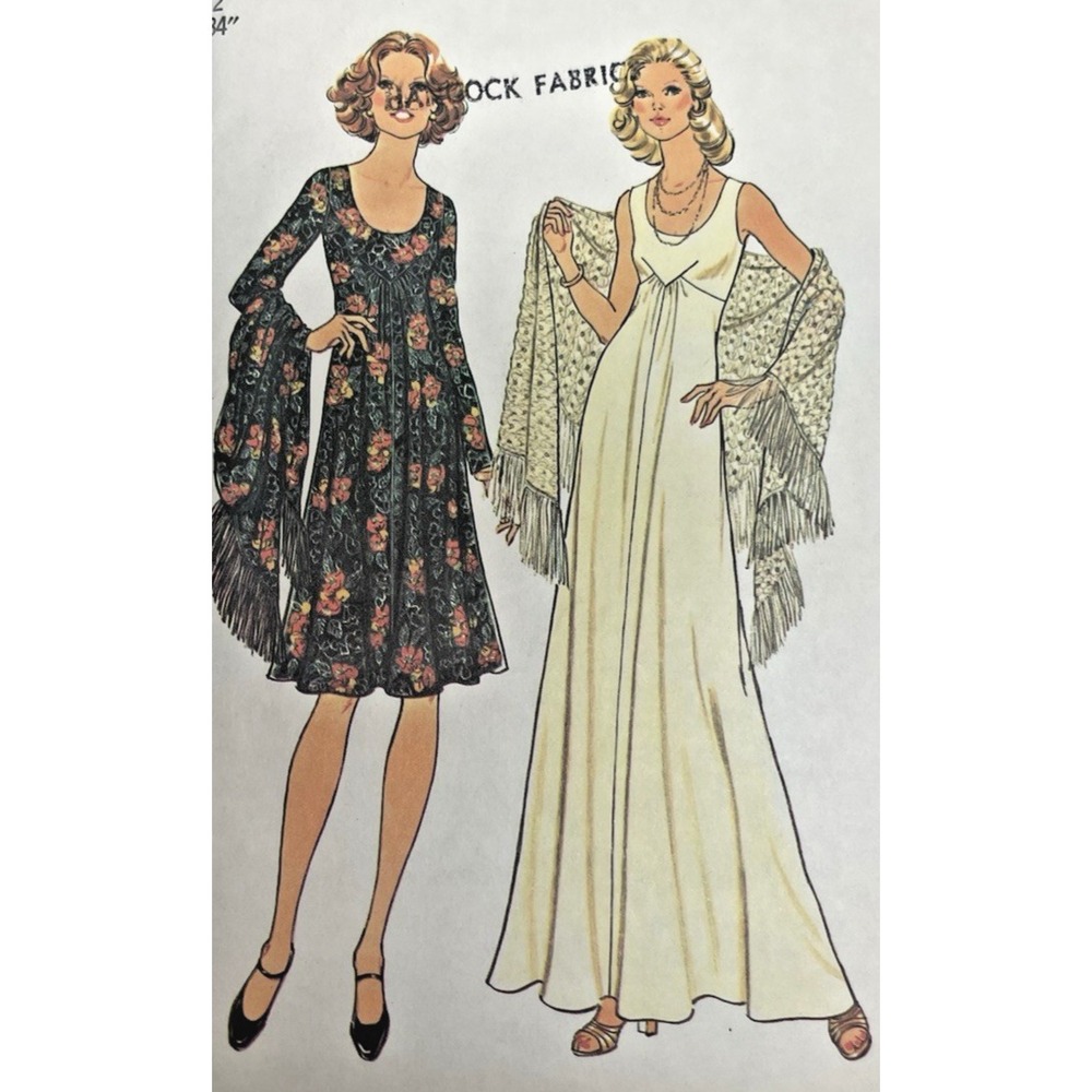 ⚜️Simplicity #7225 Vintage 1975  Dress in 2 Lengths & Shawl Sz 12 Uncut FF